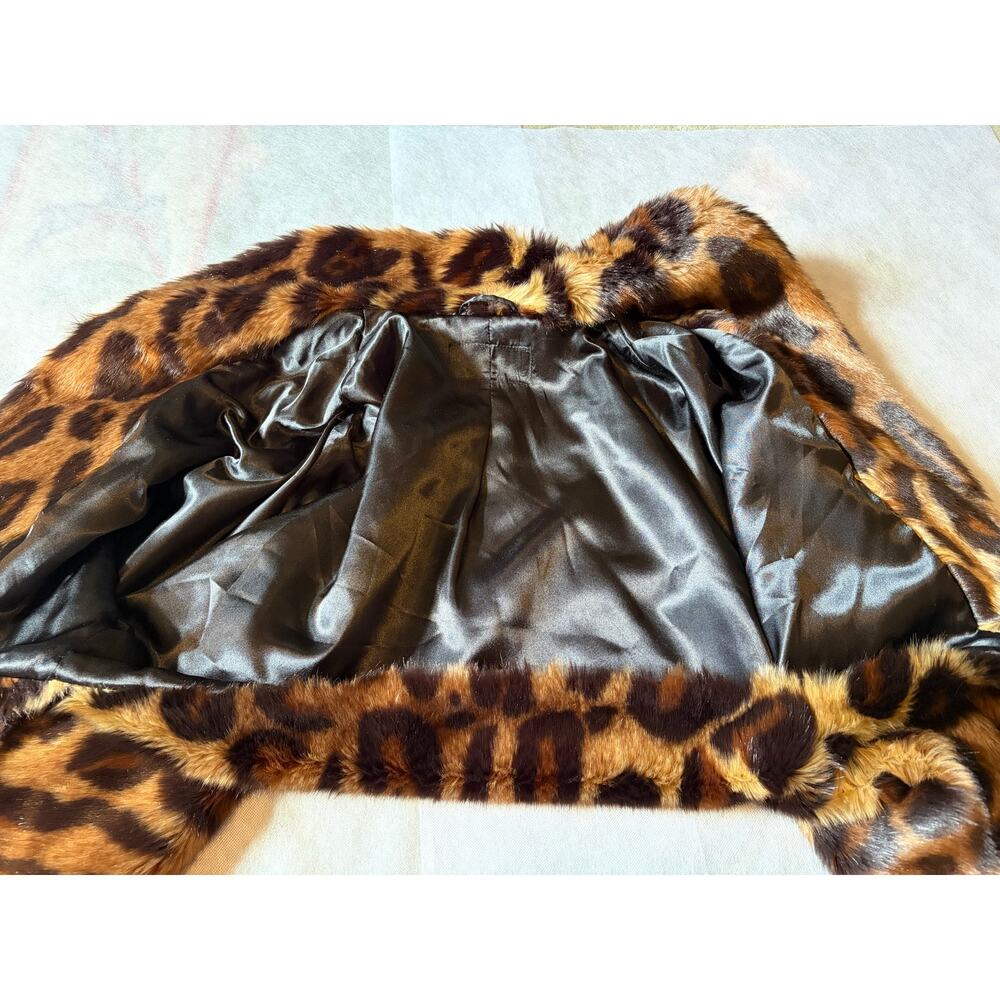 Leopard Print Faux Fur Cropped Jacket Women's Small Mob Wife Glam Lined - Picture 6 of 10